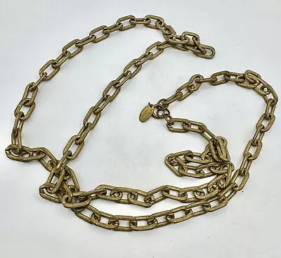 Signed Miriam Haskell Necklace Chain Antiqued Gold Chunky Heavy 36” Vintage • $55