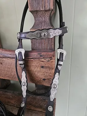 NICE VINTAGE SHOW  Bridle & Matching REINS With SILVER CONCHOS BARS • $199.99