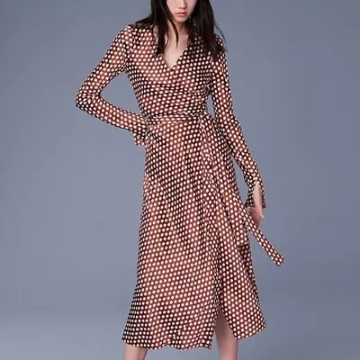 $239 • Buy 4 6 $428 Diane Von Furstenberg Tilly Baker Dot Silk Wrap Midi Dress~