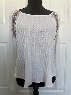 Miss Me White High Low Long Sleeve Embroidered Beaded Blouse Women's Size Large • $19.95