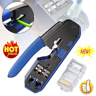 RJ45 EZ Crimper Cat5e 6 7 HD Pass Through Network Connector Crimping LAN Tool ZO • $8.96