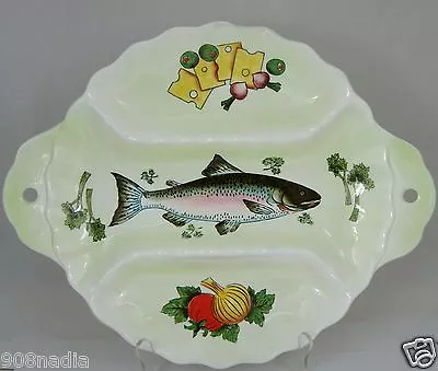 Vintage Majolica Serving Platter/plate/tray W/ Fish/trout.cheesevegetables • $67