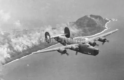 WW2 Picture Photo 1944 B-24J Liberator Deadeye II 392nd Overflying Iwo Jima 2260 • $5.31