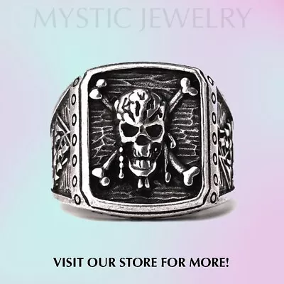 Stainless Steel Skull Ring Johnny Depp Jack Sparrow Pirates Of The Caribbean • £14.59