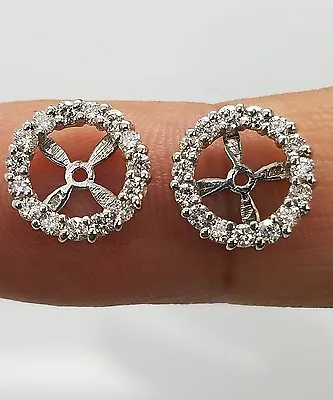 $395 • Buy 14ct White Gold SI1 G Real  Diamonds Halo Solitaire Stud  Earrings Jackets 