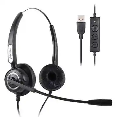 Call Center Noise Cancelling Corded Binaural Headset Headphone With Mic With USB • £24.99