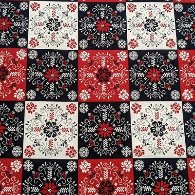Crafts Fabrics Scandi Patch Blue And Red Christmas Cotton By Stuart Hillard • £3.99