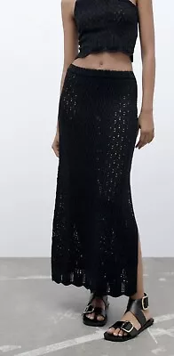 $24 • Buy Zara Pointelle Knit Long Skirt BNWT Size S Black