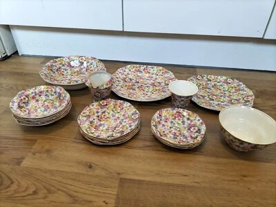 £99.99 • Buy 21 Pieces Of Fenton Du Barry Chintz China Saucers Plates Bowls Milk Jug Cup 1930