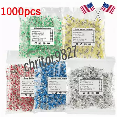 1000Pcs Waterproof Solder Seal Sleeve Terminals Heat Shrink Butt Wire Connectors • $26.55