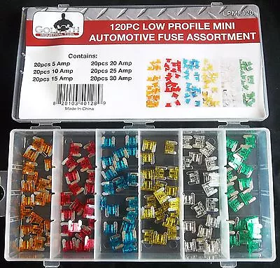 120pc GOLIATH INDUSTRIAL LOW PROFILE MINI CAR FUSE BOX ASSORTMENT LPMF120 FUSES • $13.99