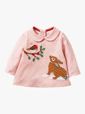 Baby Boden Long Sleeve Spot Rabbit & Robin Top In Pink -Slightly Imperfect • £6.99