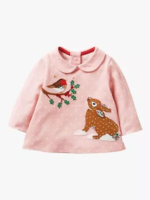 Baby Boden Long Sleeve Spot Rabbit & Robin Top In Pink -Slightly Imperfect • £6.99