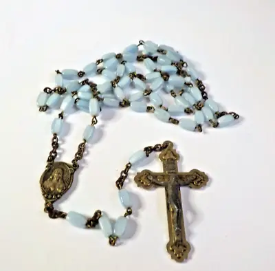 Vintage Baby Blue Glass Beaded Rosary Marked Italy 30  Neck Opening • $19.99