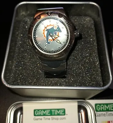 Game Time Miami Dolphins Stainless Steel Watch In Collectors Tin • $119.95