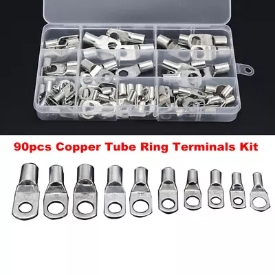 90pcs Copper Wire Lugs Tube Terminals Battery Cable End Ring Crimp Connector Box • $24.29