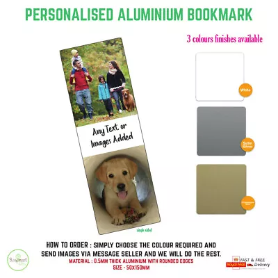 Personalised Photo Aluminium Bookmark Metal Gift Literary Books 150x50mm • £3.99