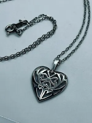 Vintage Sterling Silver Heart Pendant Necklace • $29