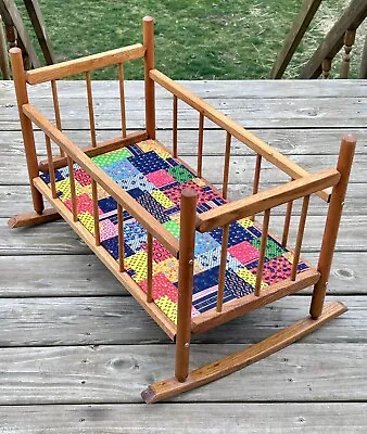 Vintage N.D. Cass Co. Baby Doll Rocking Cradle Toy Crib Wooden W/ Original Pad • $99.99