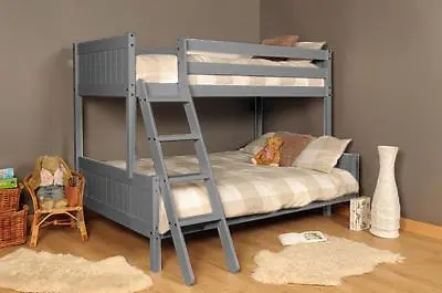 £209.99 • Buy 3ft 4ft Triple Wooden Bunk Bed Kids In Grey With Mattress Option
