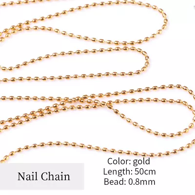 50cm Metal Nail Chain Gold Sliver Beads Rhinestones 3D Nail Decoration 0.8-1.2mm • $1.51