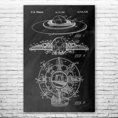 Flying Saucer UFO Patent Poster Print 12 SIZES Sci-fi Gift UFO Wall Art UFO Art • $14.95