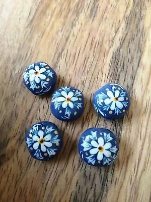 £3.21 • Buy Hand Painted Glass Beads - X 5 - Purple - Very Pretty - Jewellery Making