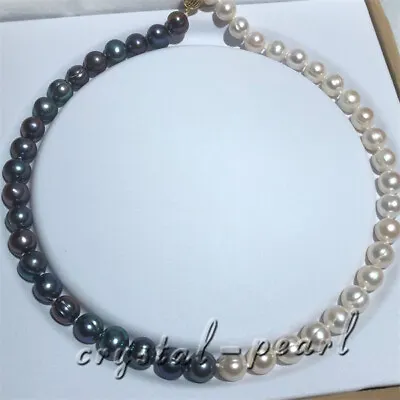 20  18‘ Very Beautiful 10-11mm TAHITIAN BLACK White PEARL NECKLACE 14k Gold • $44.99