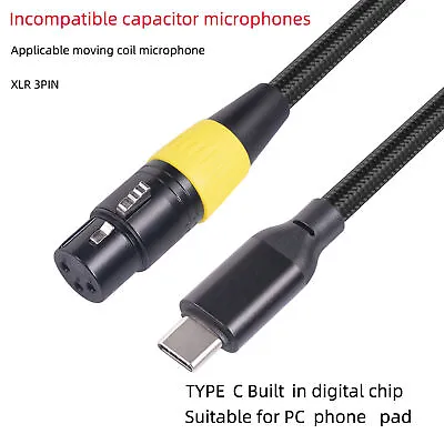 XLR To USB C Cable Flexible Type C Male To XLR Female Cord Connector Adapter REL • £13.48