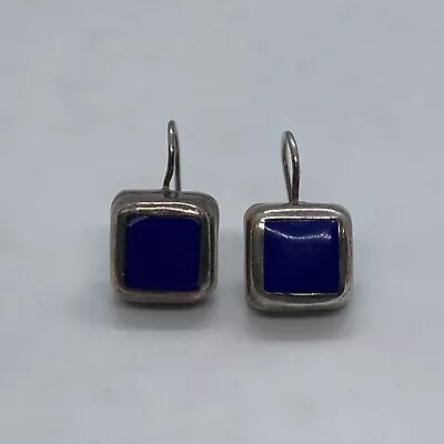 Vintage Mexico Sterling Silver Lapis Inlay Square Drop Earrings • $19.99