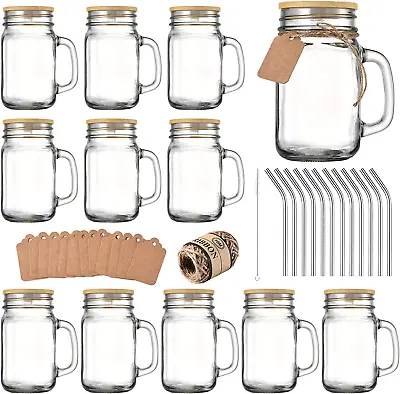 Mason Jar With Lid And StrawCups Drinking Glasses16 Oz Mason Jars With Handle • $46.99