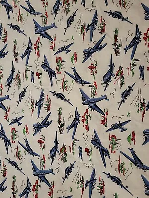 Wild Blue Yonder Airplanes Planes Fabric Material Blue Sewing 18x40  Vtg Repro • $8.33