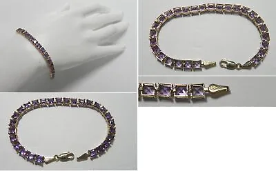 V009 Estate 14K Solid Yellow Gold 6.21ctw Purple Amethyst Tennis Bracelet 6.75  • $325