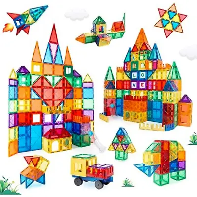 3D Set Magna Tiles Clear Colors Magnetic Building Toy Magnet Blocks Kids 85 Pcs • $53.49