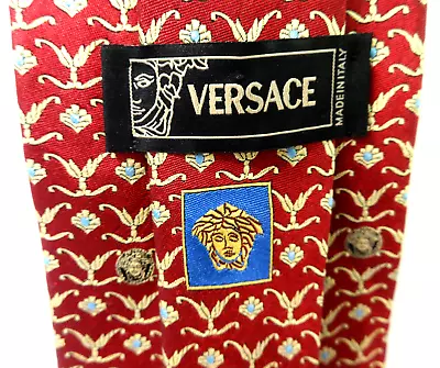 Gianni Versace Silk Tie Medusa Head Logo Italy Rare Blk Label Red Gold Blue 59  • $89.95