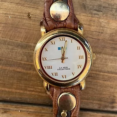 LA MER Collections Double Wrap Brown/Wine Leather Gold Tone Watch • $19.97