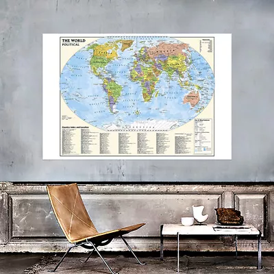 WORLD MAP ATLAS POLITICAL MAPS POSTER SIZE 59*39in • $12.07