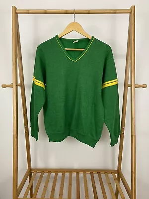 VTG 70s Sportswear Soft 50/50 Striped V-Neck Pullover Sweatshirt Size M USA • $44.95