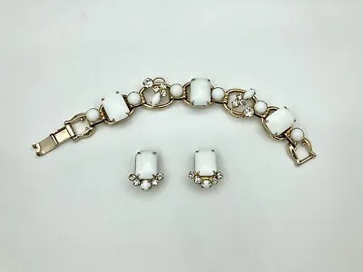 Vintage Juliana D&E Jewelry Set - Bracelet & Earrings - Gold Tone Milk Glass • $129.99