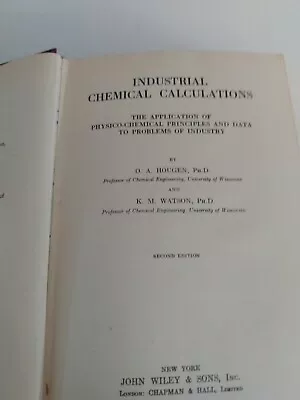 1953 Antique Science Book  Industrial Chemical Calculations  • $15