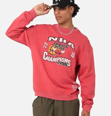 Mitchell & Ness Chicago Bulls 1996 Champions Men Red Crewneck Sweatshirt Size L • £48.89