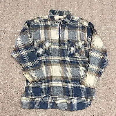 Vintage Creative Edge Flannel Shirt Mens Large Blue 1990s 1/4 Zip Shadow Plaid • $26.99