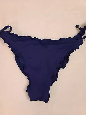 VITAMIN A Women's Navy Blue String Bikini Bottom With Ruching On Back;Sz M • $6.99