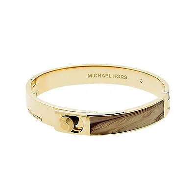NWT MICHAEL KORS MKJ5443 Gold Tone Sand Fold Over Hinged Bangle Bracelet • $39.99