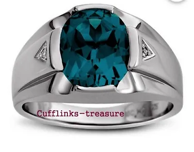 Natural London Blue Topaz & CZ Gemstones 925 Sterling Silver Ring For Men's #334 • $85