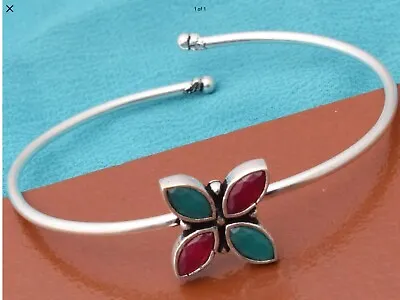 £1.59 • Buy Bangles Silver Plated Set With Natural Red Green Agate Stunning Gift Idea Bnt
