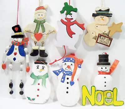 Snowman Themed Noel Heart Wood Wooden Bead Dangling Vintage Christmas Ornaments • $23.99