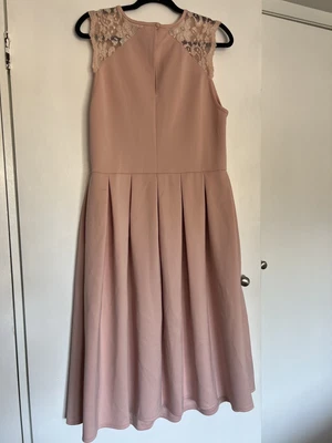 $12 • Buy Size UK 18 US 14 ASOS Dusty Blush Pink Lace Sleeve A-line Dress With Pleats