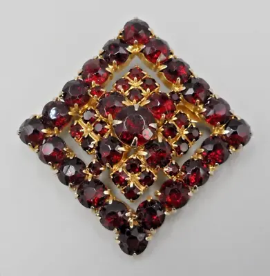 Georgian Revival Brooch Bohemian Garnet Rhinestone Czech Glass Austrian Square • $99