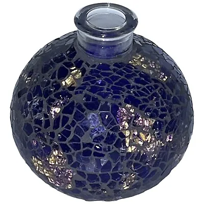 Cobalt Blue Glass Mosaic Clay Decorative Diffuser Bud Vase Home Decor Gold Leaf • $20.99